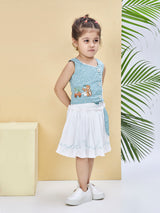 Girls Sea Green Casual Skirt with Top