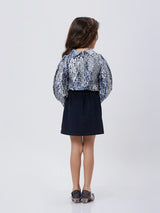 Girls Navy Blue Party Wear Top With Skirt