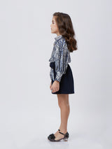 Girls Navy Blue Party Wear Top With Skirt