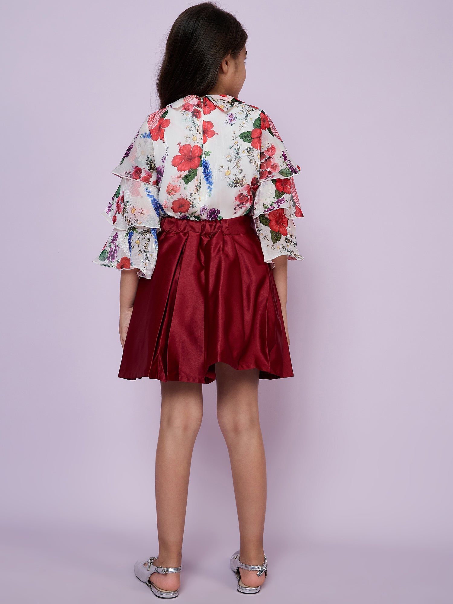 Girls Maroon Festive Skirt with Top