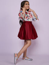 Girls Maroon Festive Skirt with Top