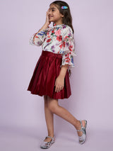 Girls Maroon Festive Skirt with Top