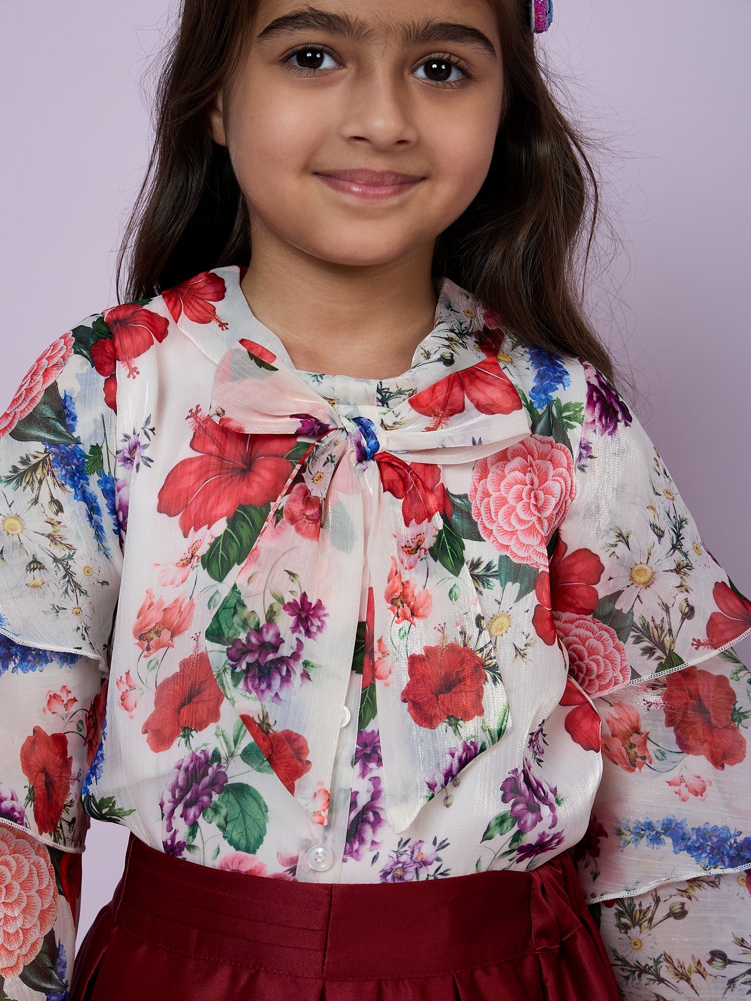 Girls Maroon Festive Skirt with Top
