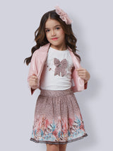 Girls Peach Casual Skirt Top Jacket & Legging