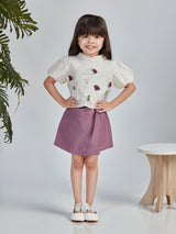 Girls Pink Festive Half Sleeves Skort with Top