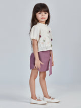 Girls Pink Festive Half Sleeves Skort with Top