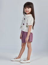 Girls Pink Festive Half Sleeves Skort with Top
