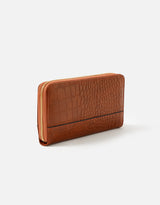 Women's Brown Casual Textured Zipper Wallet