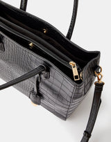 Women's Black Casual Textured Satchel Bag