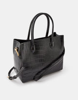 Women's Black Casual Textured Satchel Bag