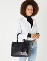 Women's Black Casual Textured Satchel Bag
