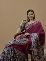 Women's Crepe Magenta Printed Designer Saree With Blouse Piece