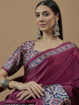 Women's Crepe Magenta Printed Designer Saree With Blouse Piece