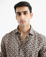 Men's Beige Casual Regular Fit Printed Full Sleeves Shirt