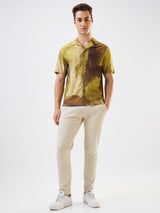 Men's Green Casual Relaxed Fit Printed Half Sleeves Shirt