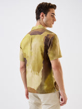 Men's Green Casual Relaxed Fit Printed Half Sleeves Shirt