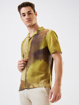Men's Green Casual Relaxed Fit Printed Half Sleeves Shirt