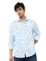 Men's Blue Casual Slim Fit Printed Full Sleeves Shirt