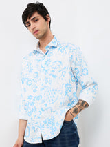 Men's Blue Casual Slim Fit Printed Full Sleeves Shirt