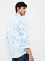 Men's Blue Casual Slim Fit Printed Full Sleeves Shirt