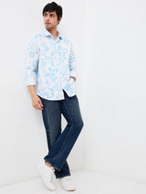 Men's Blue Casual Slim Fit Printed Full Sleeves Shirt