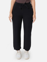 Women's Black Solid Sports High Rise Pant - Tall
