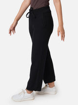 Women's Black Solid Sports High Rise Pant - Tall