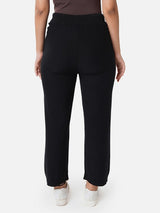 Women's Black Solid Sports High Rise Pant - Tall