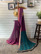 Women's Purple Pure Cotton Saree