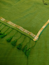 Women's Green Cotton Zari Saree