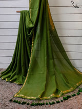 Women's Green Cotton Zari Saree