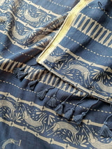 Women's Blue Cotton Viscose Saree