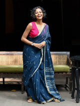 Women's Blue Cotton Viscose Saree