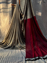 Women's Gray Cotton Slub Saree