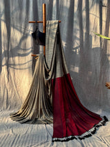 Women's Gray Cotton Slub Saree