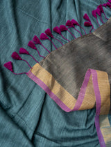 Women's Green Slub Saree