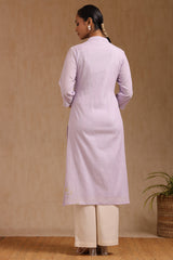 Women's Purple Cotton Solid Kurta With Beads