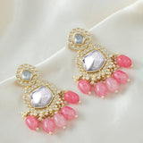 Women's Pink and White Kundan Ishani Blush Dangler Earrings