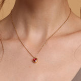 Women's Gold Plated Red Emerald Heart Pendant Necklace Waterproof & Anti-Tarnish