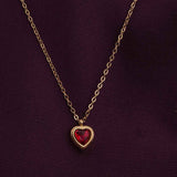 Women's Gold Plated Red Emerald Heart Pendant Necklace Waterproof & Anti-Tarnish