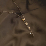 Women's Gold Plated Butterfly Long Chain Necklace Waterproof & Anti-Tarnish