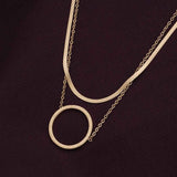 Women's Gold Plated Circle Ring Double Layer Necklace Waterproof & Anti-Tarnish