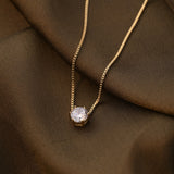 Women's Gold Plated Round Solitaire Necklace Waterproof & Anti-Tarnish