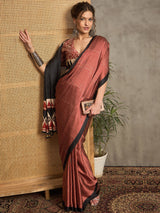 Women's Pure Crepe Red Printed Designer Saree with Blouse Piece