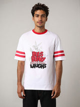 Men's White Casual Oversized Fit Printed Half Sleeves Tshirt