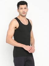 Men's Black Solid Round Neck Vest