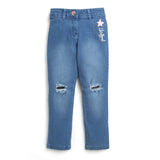 Girls Blue Straight Fit Cropped Non-Stretchable Jeans