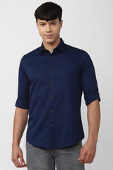Men's Navy Casual Full Sleeves Shirt