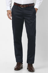 Men's Navy Casual Slim Fit Solid Trouser