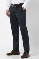 Men's Navy Casual Slim Fit Solid Trouser